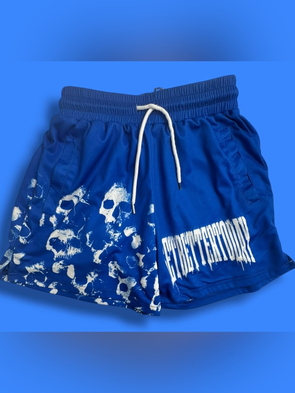 The Get Better Today Brand Shorts Mens L Blue Skull Peint Mesh MMXV Gym Workout